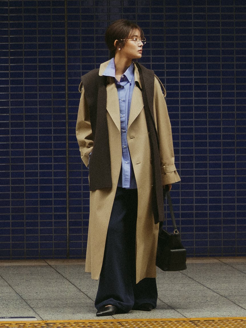 Mila Owen オーバーサイズトレンチコート ミラオーウェン ジャケット・アウター トレンチコート ネイビー ベージュ【送料無料】のサムネイル