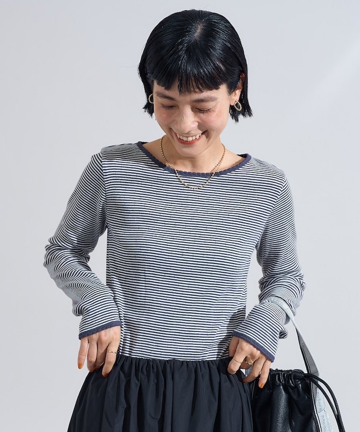【SALE／45%OFF】FREAK'S STORE シェルタック フライス ボーダーロンT 25AW フリークスストア トップス カットソー・Tシャツ ネイビー ブラウン