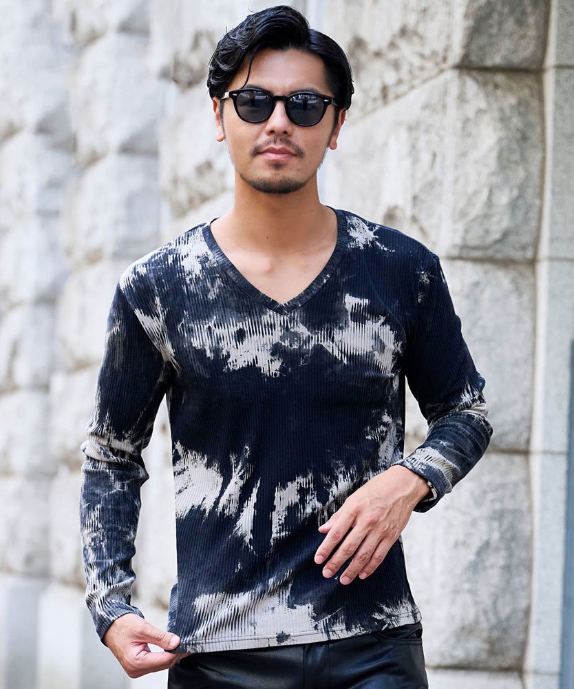 BERNINGS-SHO Bernings Sho ムラ染めテレコ長袖TEE ロンティー シルバーバレット トップス カットソー・Tシャツ ブラック【送料無料】