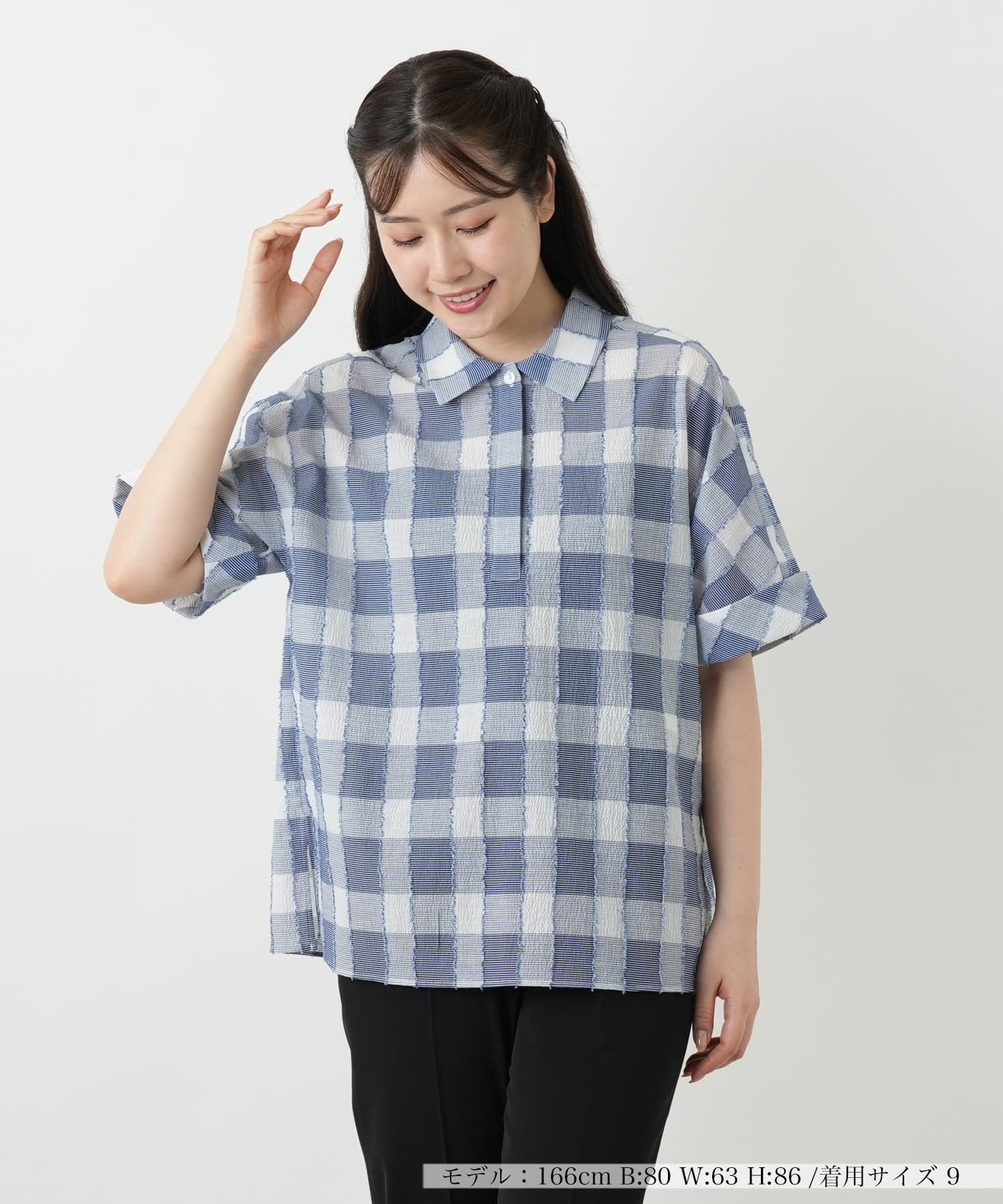 Leilian ブロックチェックブラウス レリアン トップス シャツ・ブラウス