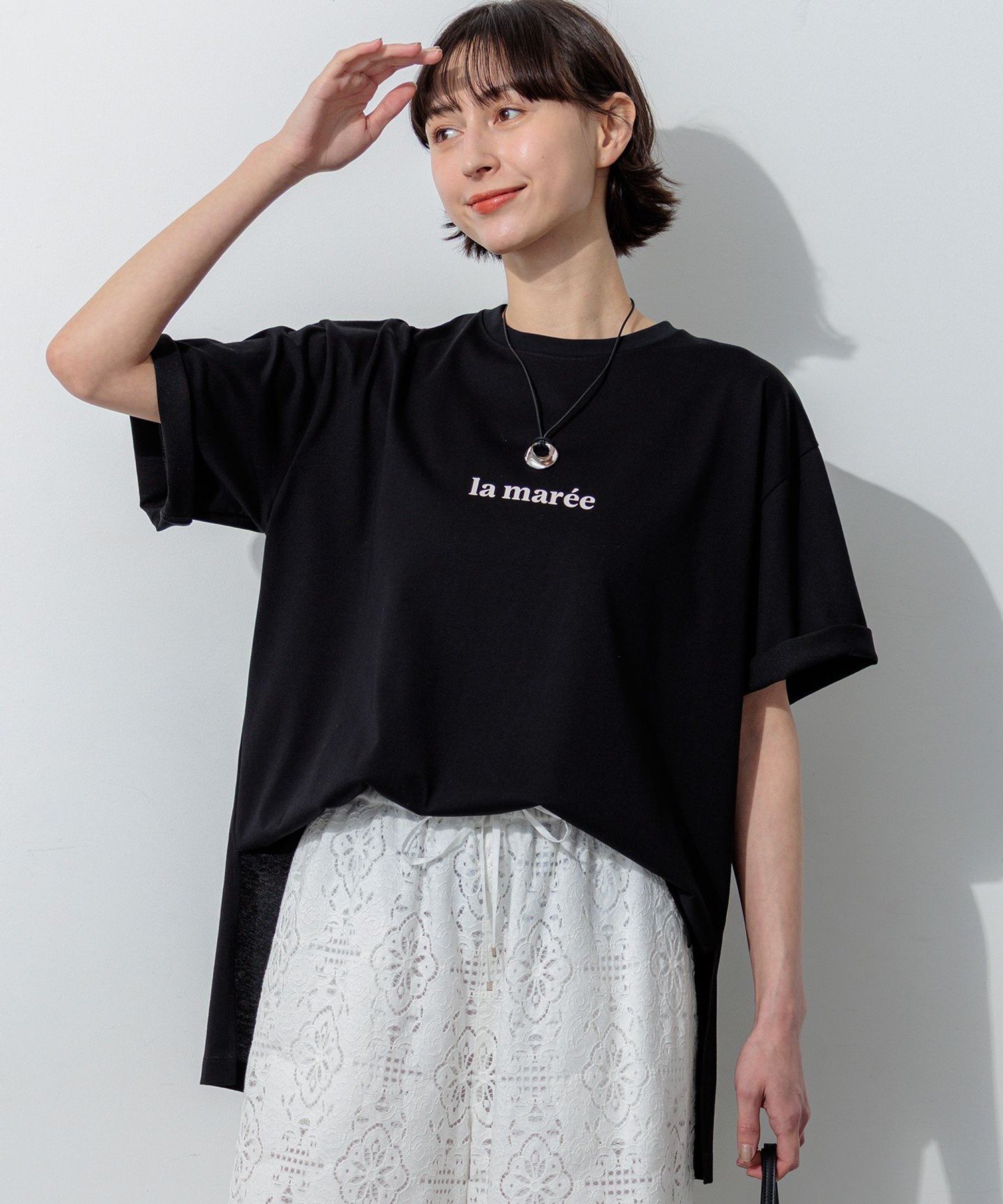 23区 L la maree オーバーサイズ ロゴ Tシャツ ニジュウサンク トップス カットソー・Tシャツ ブラック ホワイト