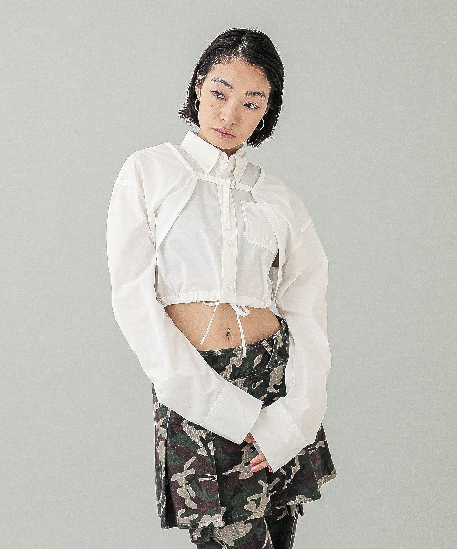 X-girl 3WAY L/S SHIRT エックスガール トップス シャツ・ブラウス ブラック ホワイト