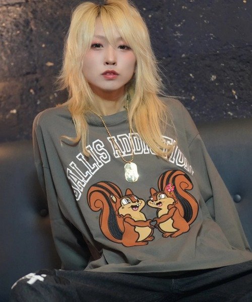 【SALE／60%OFF】GALLIS ADDICTION GARISU-恋人とはーとロンT(MENS) ジャックローズ トップス カットソー・Tシャツ グレー パープル