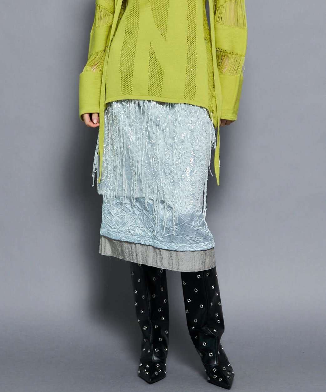 MAISON SPECIAL Satin Combination Bijou Skirt メゾンスペシャル スカート ミディアムスカート ホワイト【送料無料】のサムネイル