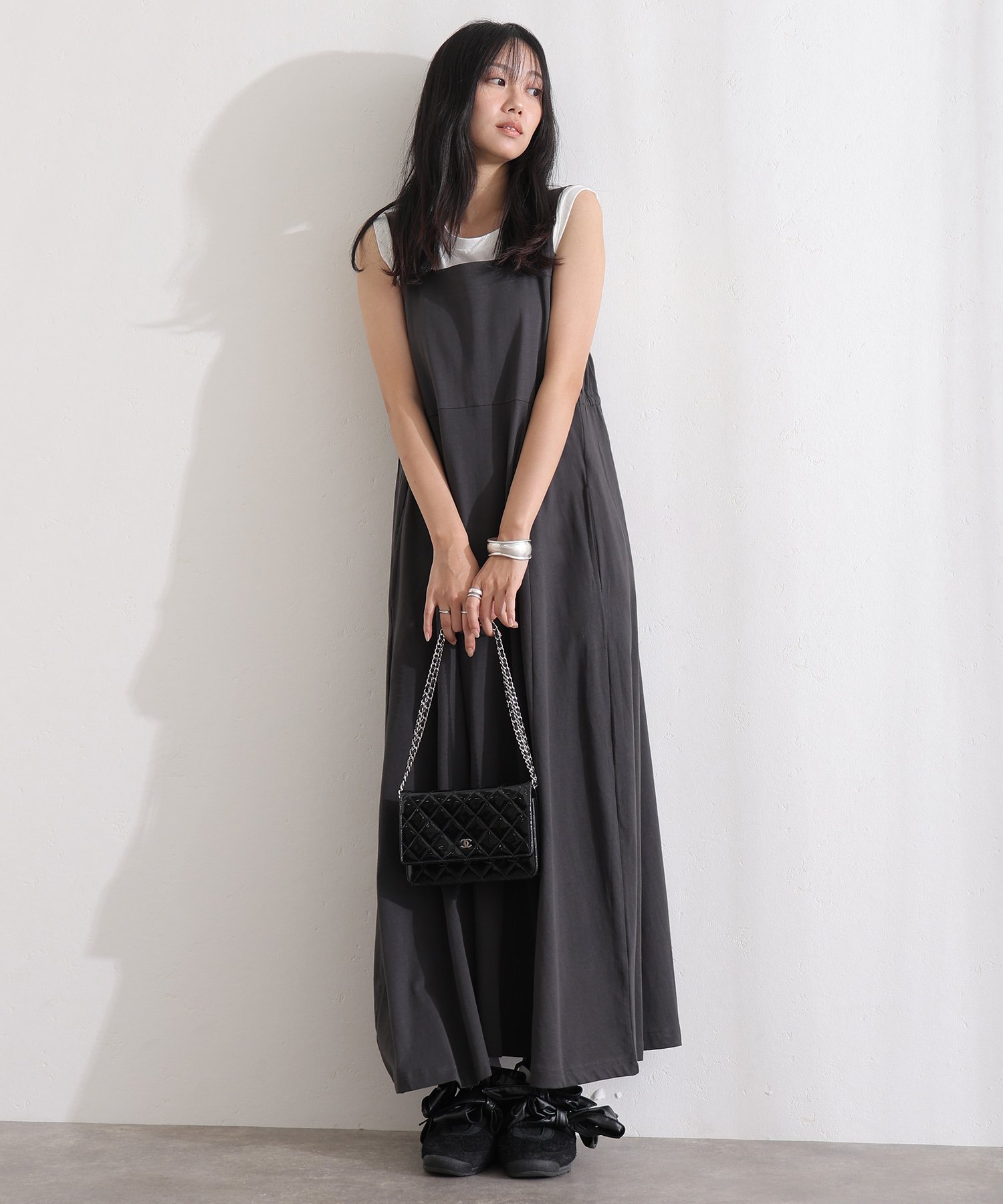 PourVous コットンブラ紐隠しワンピース プールヴー ワンピース・ドレス ワンピース グレー ブラック【..