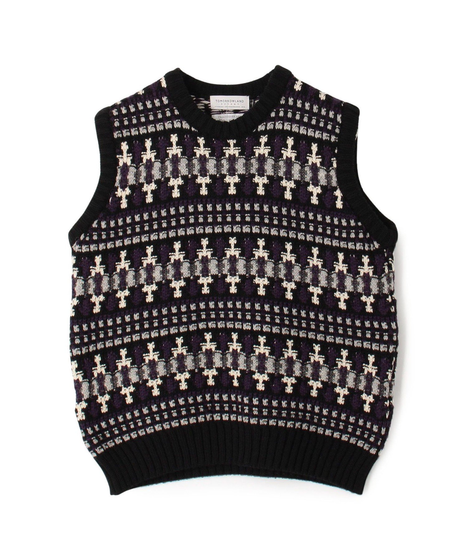 TOMORROWLAND MEN 【別注】Redeux メリノウールフェアアイル柄 クルーネックニットベスト トゥモローランド トップス ニット ブラック グレ...