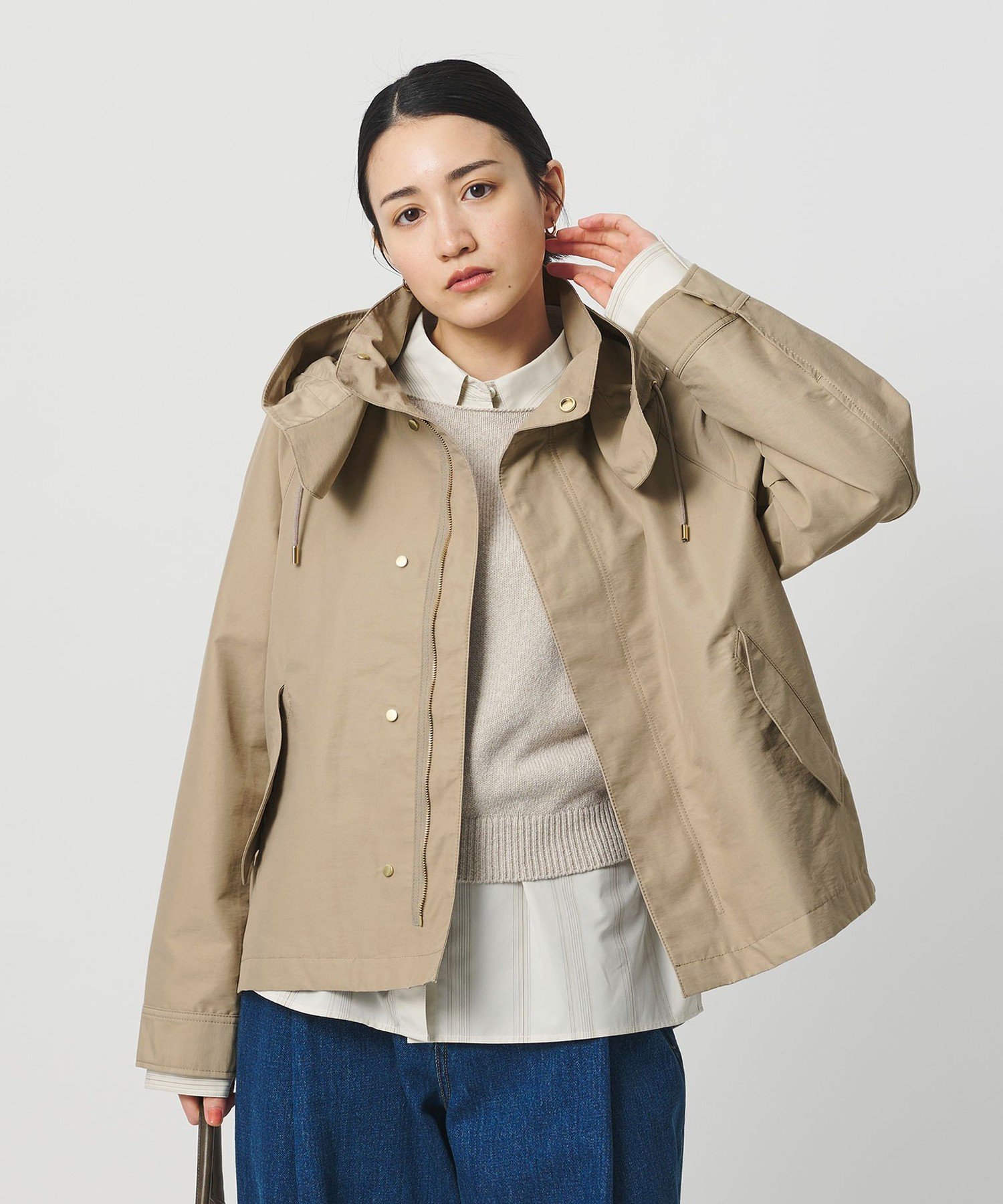 BEAUTY&YOUTH UNITED ARROWS グログランフード マウンテンパーカー ウォッシャブル はっ水 ビューティー＆ユース　ユナイテッドアローズ ジャケット・アウター マウンテンパーカー グレー ベージュ【送料無料】