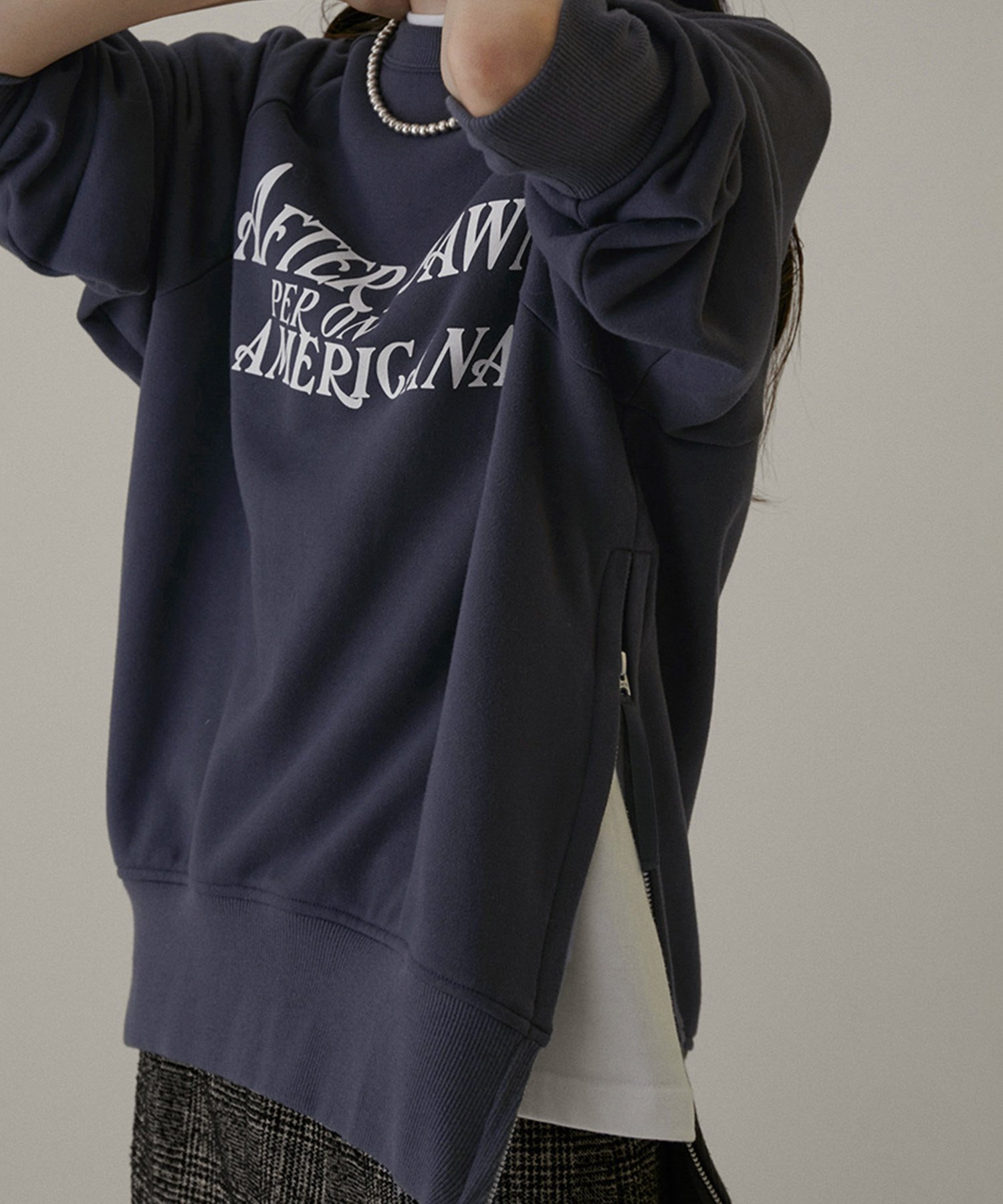 【SALE／30%OFF】SALON adam et rope' 【Americana for SALON】サイドジップロゴスウェット サロン アダム エ ロペ トップス スウェット・トレーナー グレー ホワイト【送料無料】