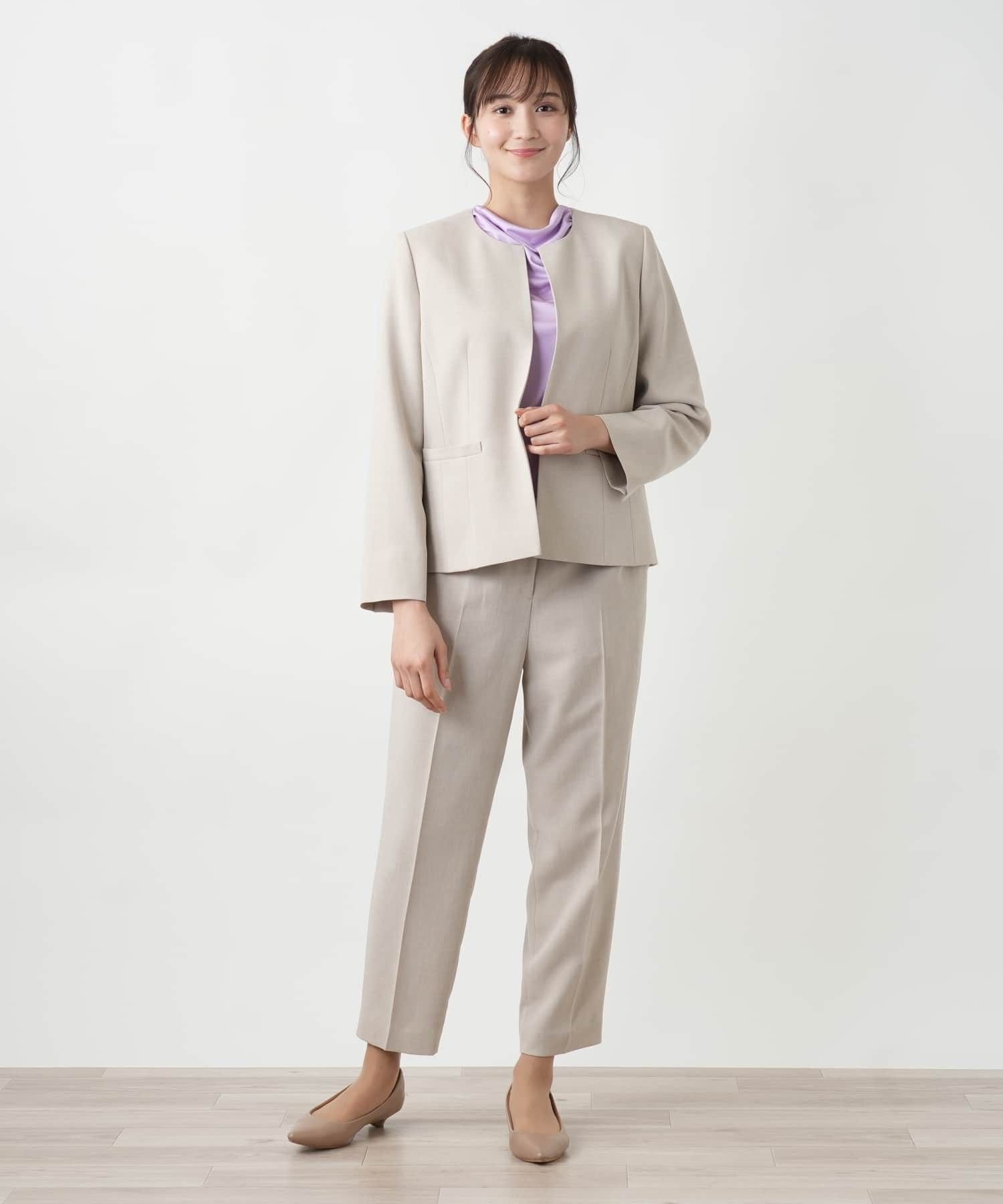 Leilian PLUS HOUSE 【店頭人気】ノーカラージャケット レリアン プラスハウス ジャケット・アウター テーラードジャケット・ブレザー ブラウン