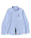 A BATHING APE APE HEAD EMBROIDERY OXFORD SHIRT Mリラックス ア ベイシング エイプ トップス シャツ ブラウス ブルー ホワイト【送料無料】