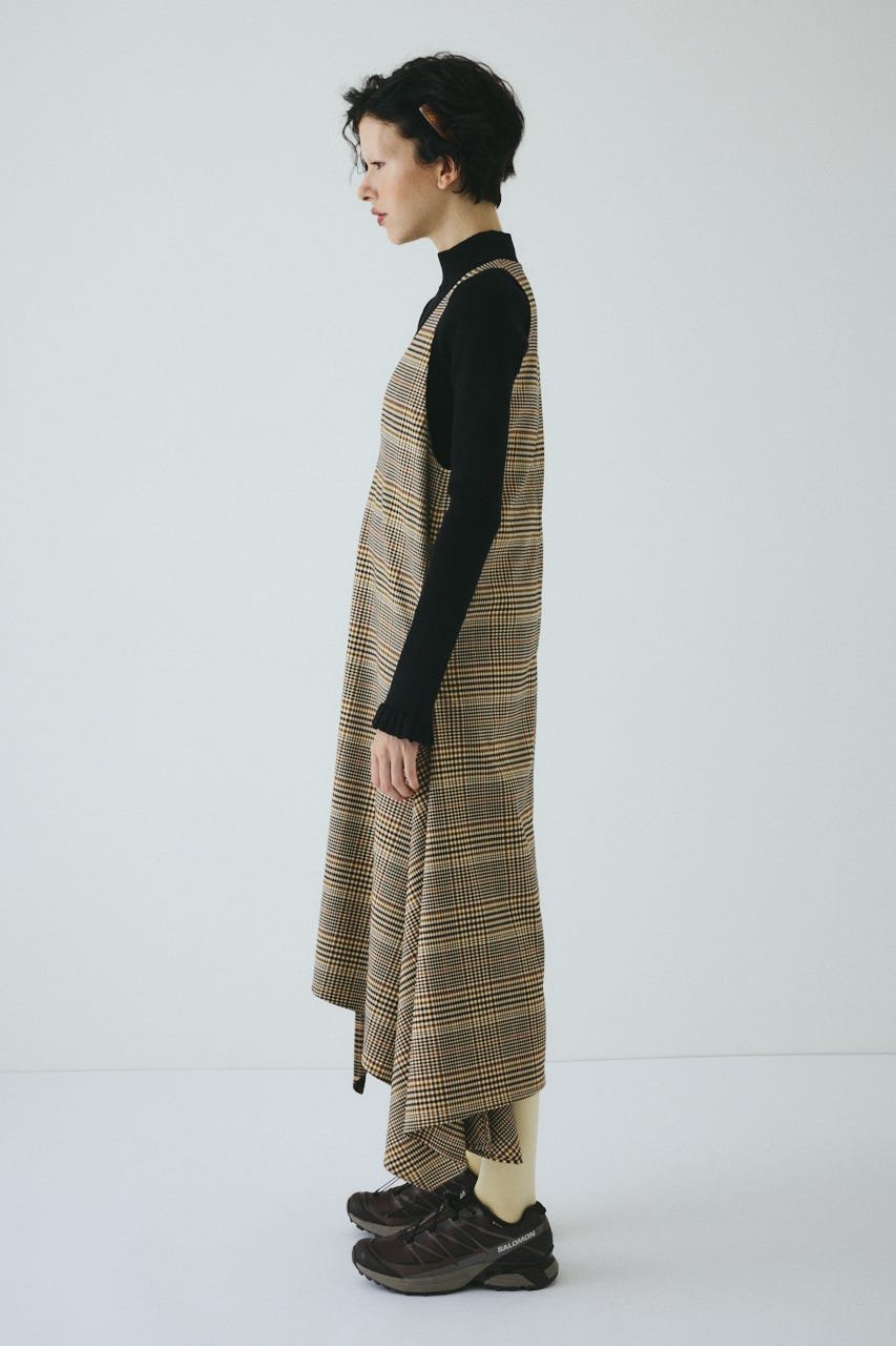 HeRIN.CYE V design check dress ヘリンドットサイ ワンピース・ドレス ワンピース ブラウン グレー
