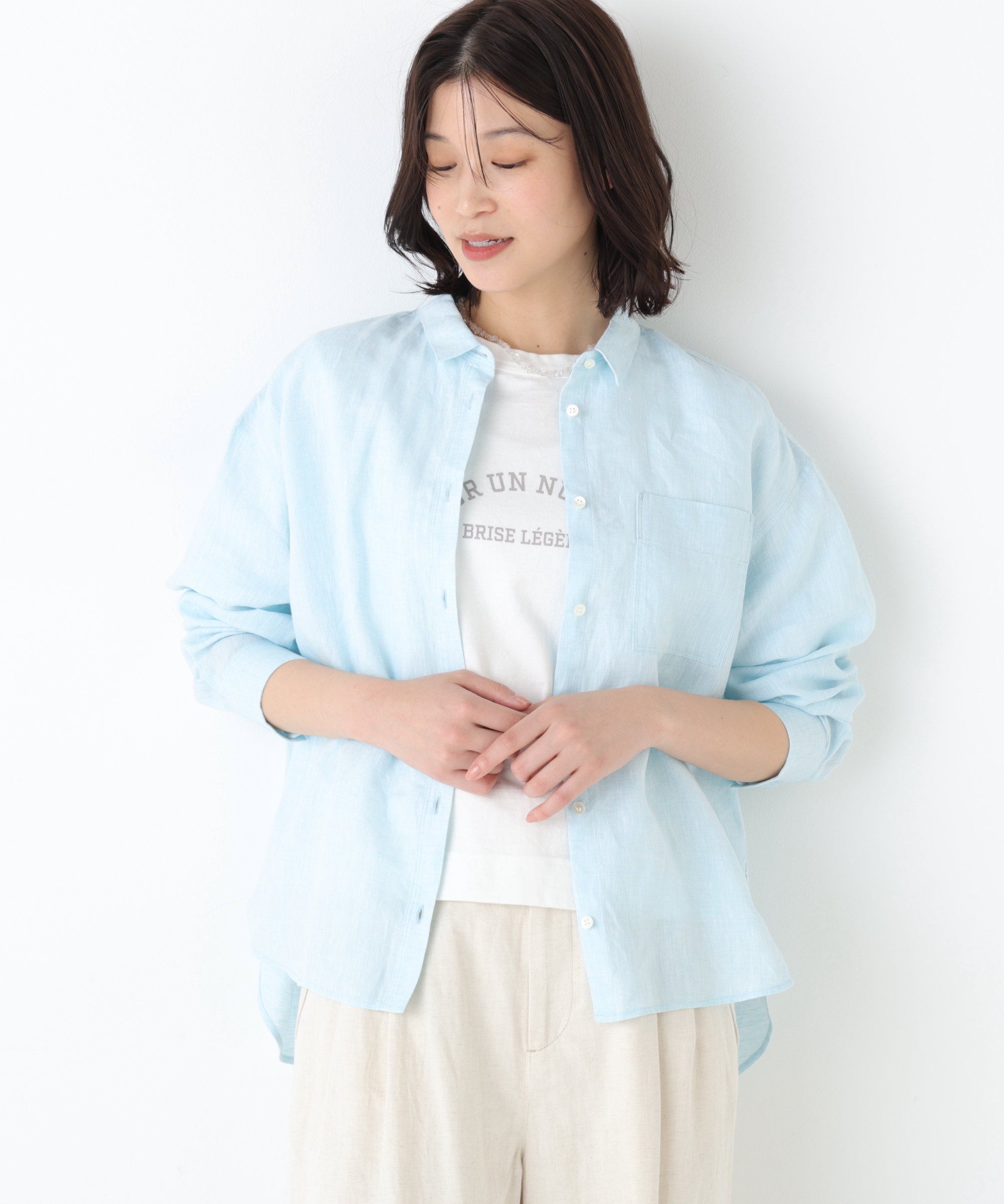 human woman ◆《名品 / リネン100% / 洗える》 ハードマンリネンシャツ ヒューマン ウーマン トップス シャツ・ブラウス グレー ピンク