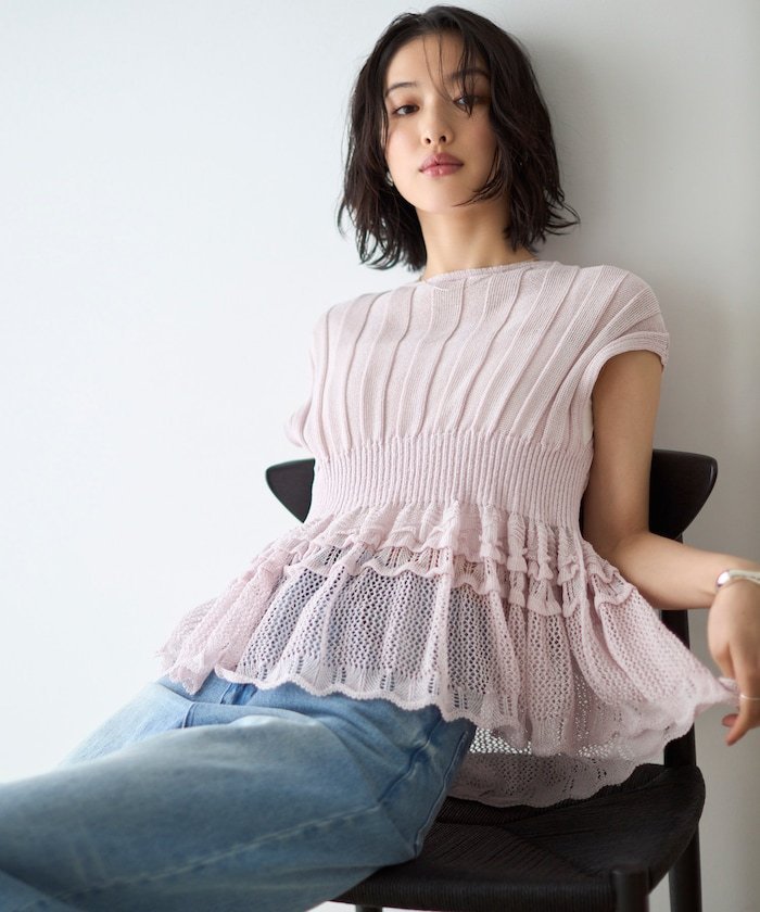 ジャパンメイド ホールガーメント ペプラム トップス 26SS フリークスストア トップス ニット ブラック パープル
