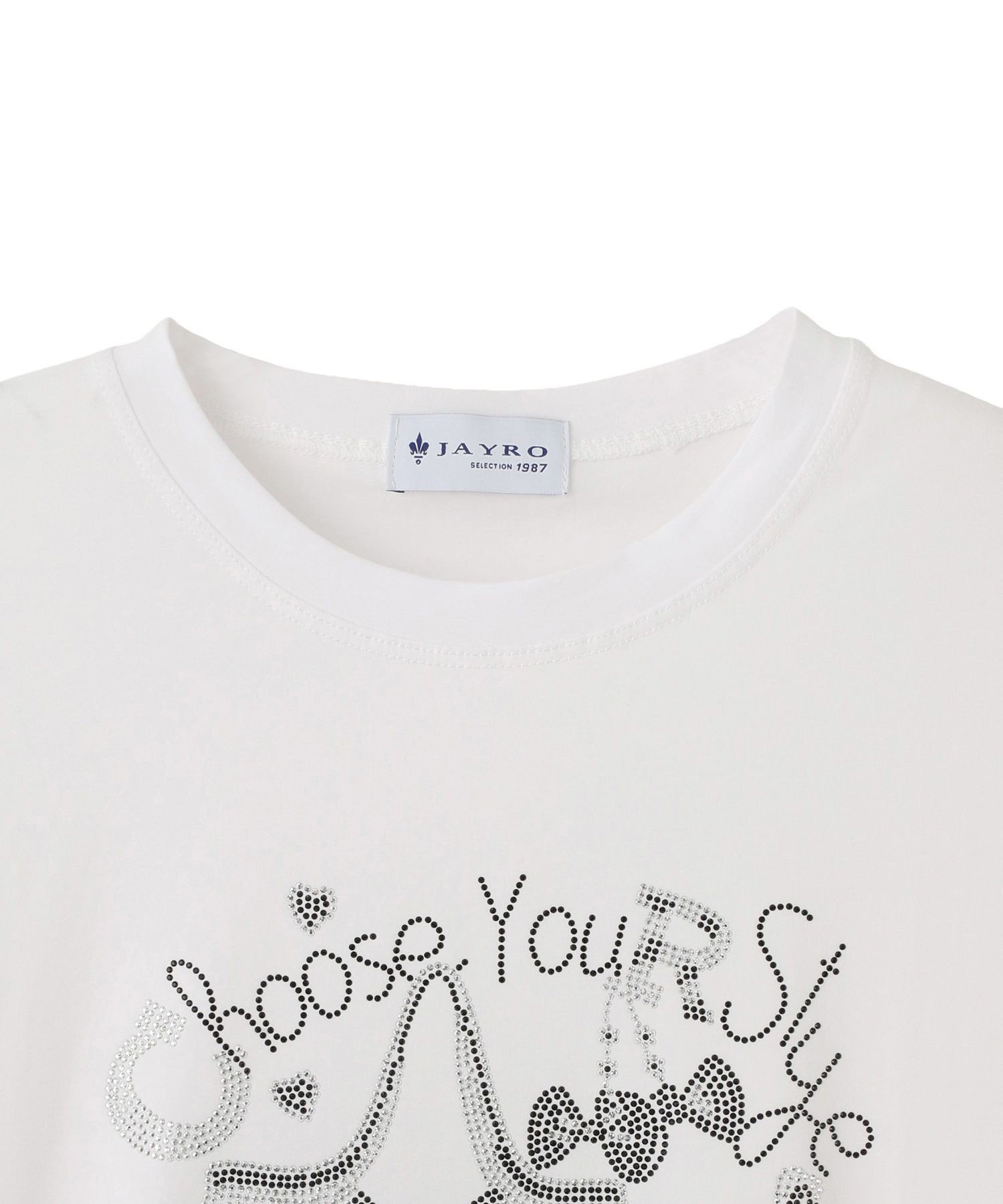 JAYRO ラインストーンデザインTシャツ ジャイロ トップス カットソー・Tシャツ ブラック ホワイト