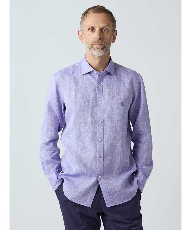 Aquascutum MEN Linen Shambray Shirt アクアスキュータム トップス シャツ・ブラウス パープル【送料無料】