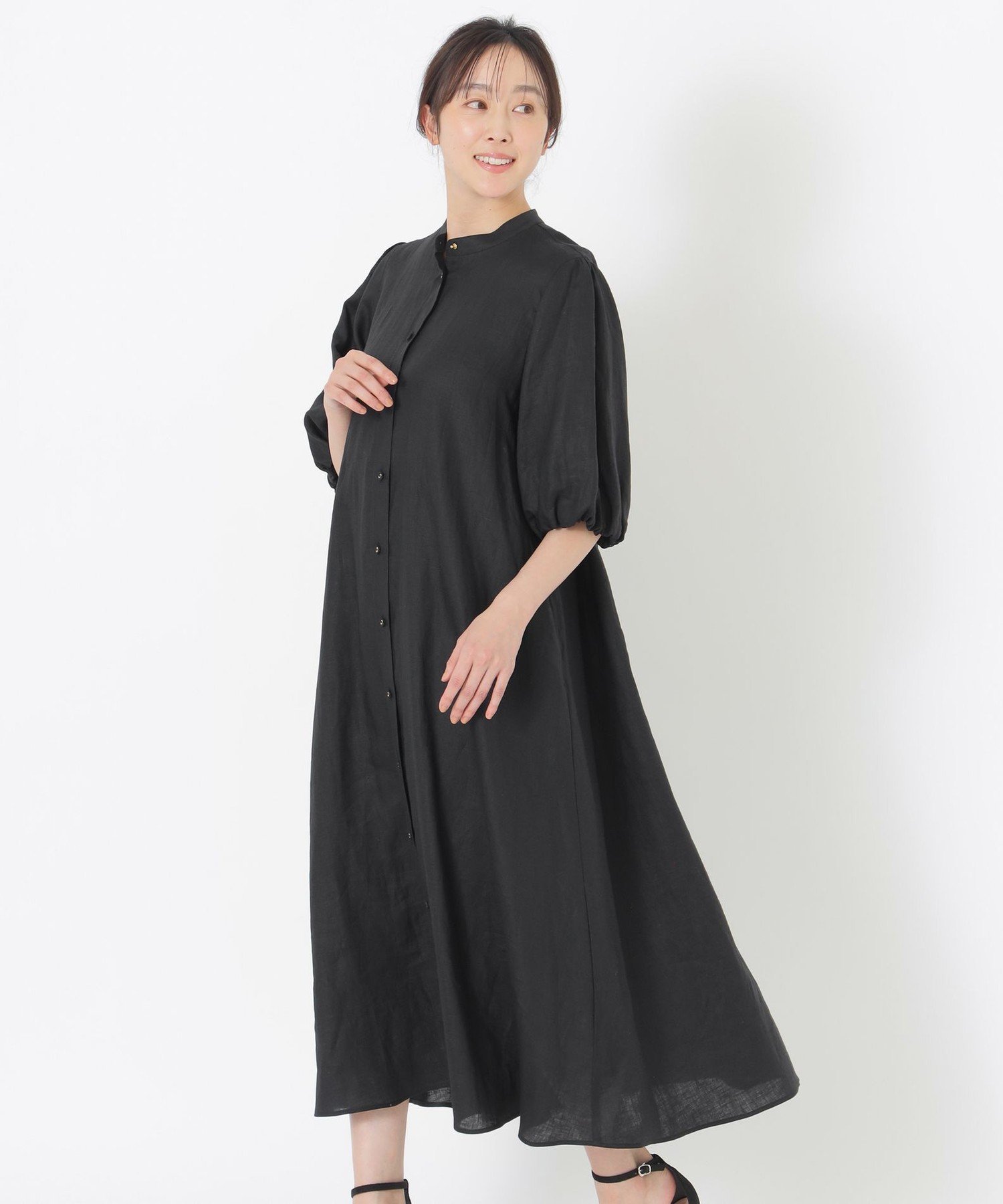 S.ESSENTIALS リネンワンピース エス エッセンシャルズ ワンピース・ドレス ワンピース イエロー ブラック ブラウン