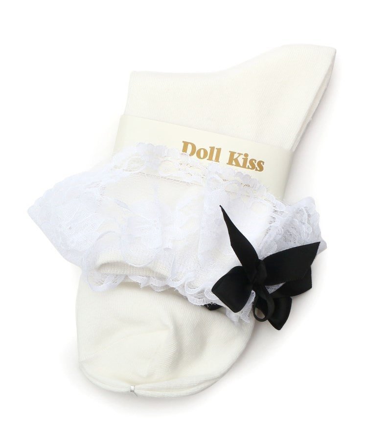 Doll Kiss レース*リボン付きクルーソックス 靴下 エスペランサ 靴下・レッグウェア 靴下 ホワイト ワインレッド ブラック