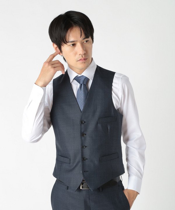 【SALE／30%OFF】CROWDED CLOSET ウールブレンドメランジチェックベスト メンズ ビギ ジャケット・アウター マウンテンパーカー グレー ネイビー【送料無料】