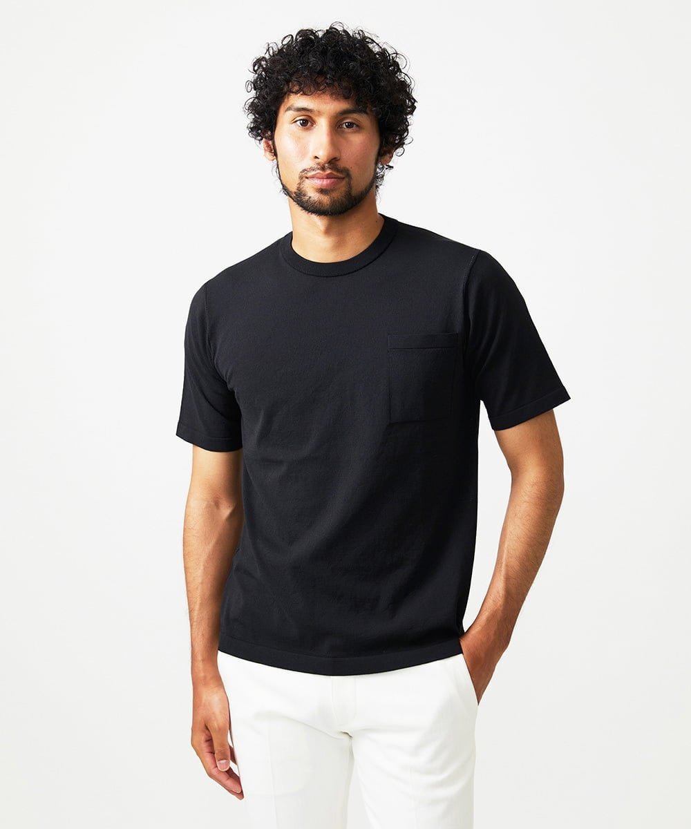 MICHEL KLEIN HOMME 半袖ニットTシャツ ミッシェルクランオム トップス ニット ブラック【送料無料】