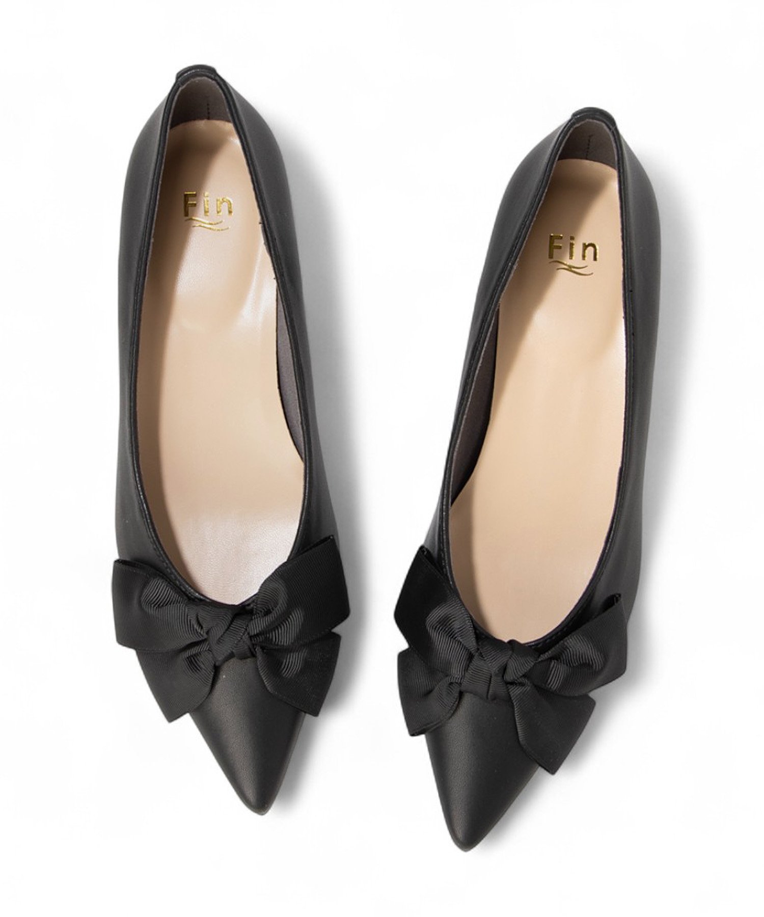 Fin ポインテッドトゥリボンフラットシューズ【低反発スポンジ入り】 フィン シューズ・靴 パンプス ブラック シルバー グレー【送料無料】のサムネイル