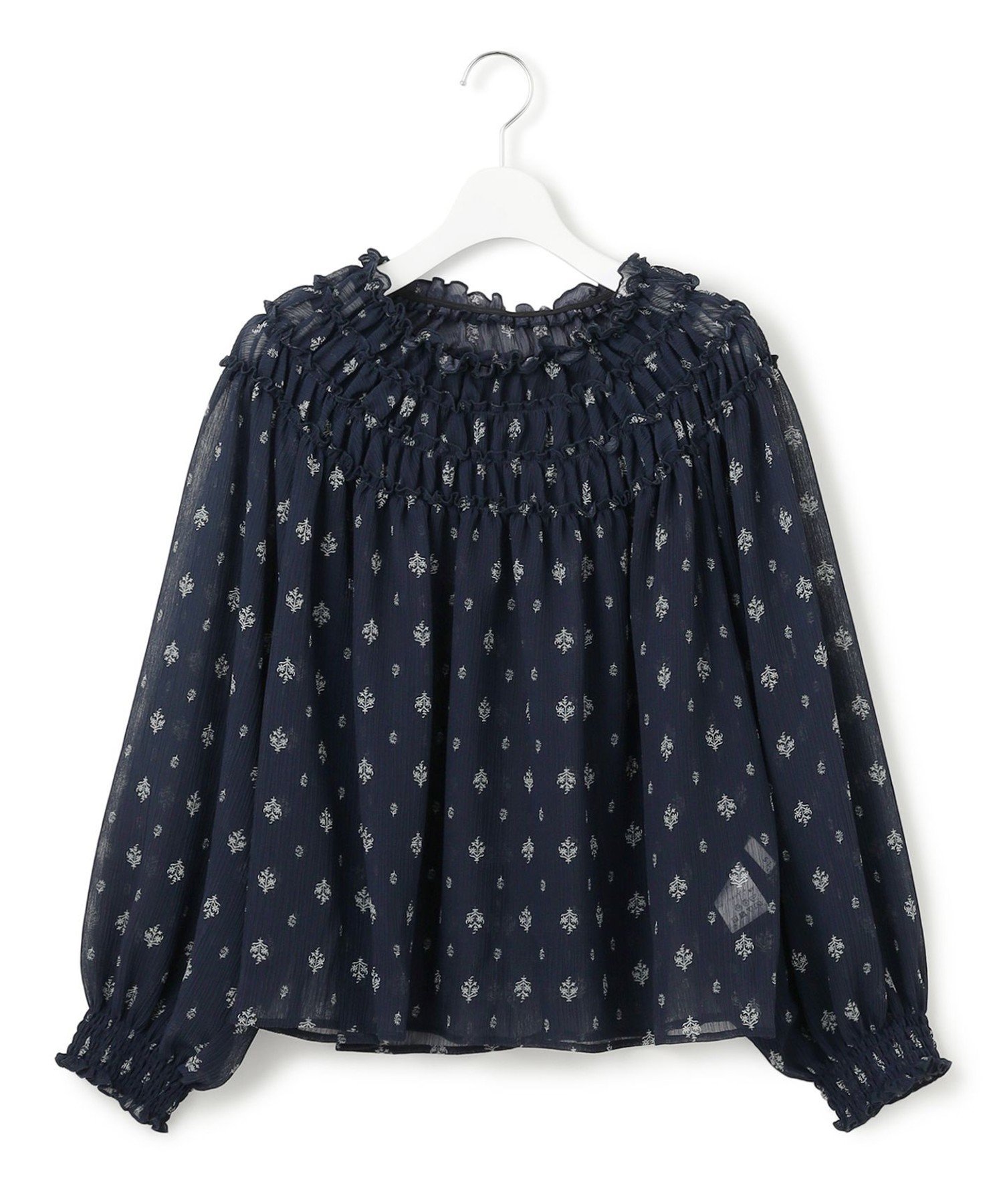 23区 L 【SLOW/一部店舗限定】クレープ フラワープリント ブラウス ニジュウサンク トップス シャツ・ブラウス ネイビー