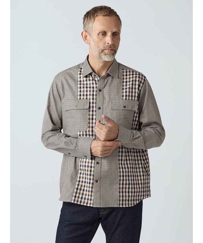 Aquascutum MEN Crazy Pattern Club Check Over Shirt アクアスキュータム トップス シャツ・ブラウス ネイビー【送料無料】