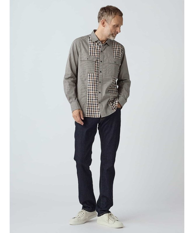 Aquascutum MEN Crazy Pattern Club Check Over Shirt アクアスキュータム トップス シャツ・ブラウス ネイビー【送料無料】