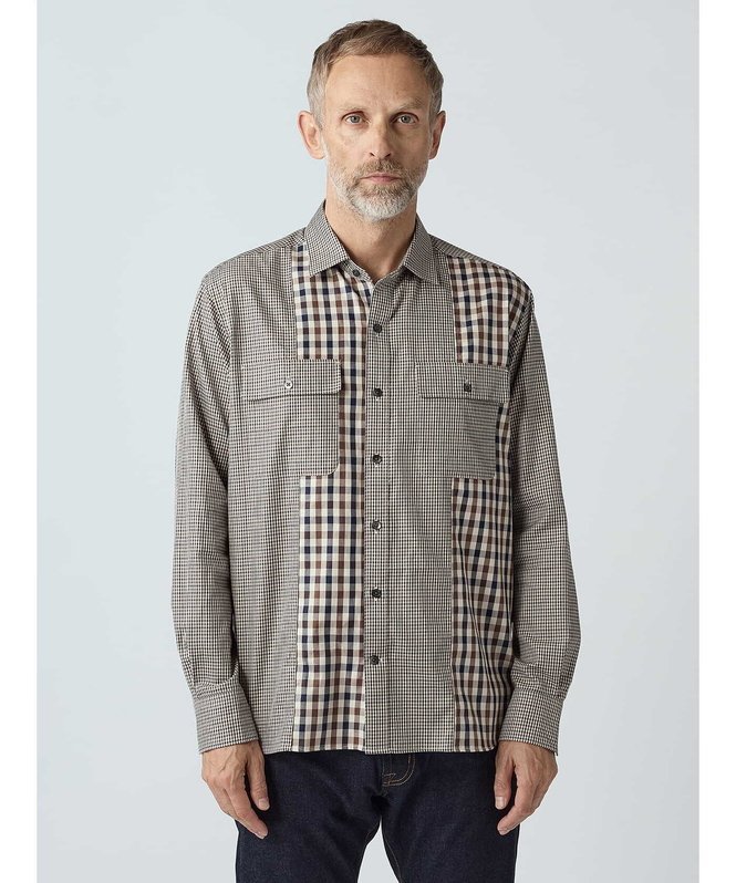 Aquascutum MEN Crazy Pattern Club Check Over Shirt アクアスキュータム トップス シャツ・ブラウス ネイビー【送料無料】