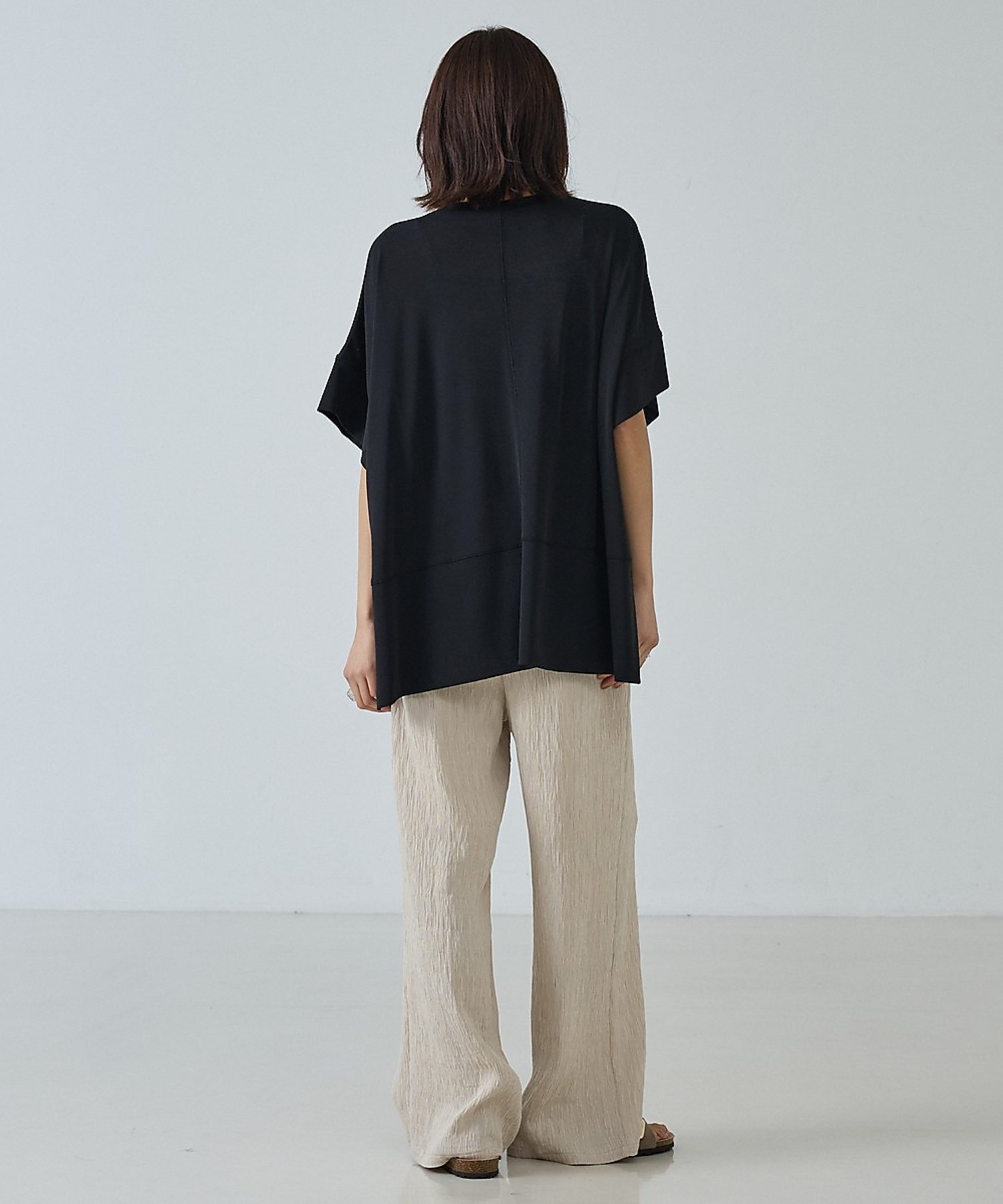abahouse mavie 【二の腕カバー】スラブプルオーバー【予約】 アバハウス マヴィ トップス カットソー・Tシャツ ブラック【送料無料】