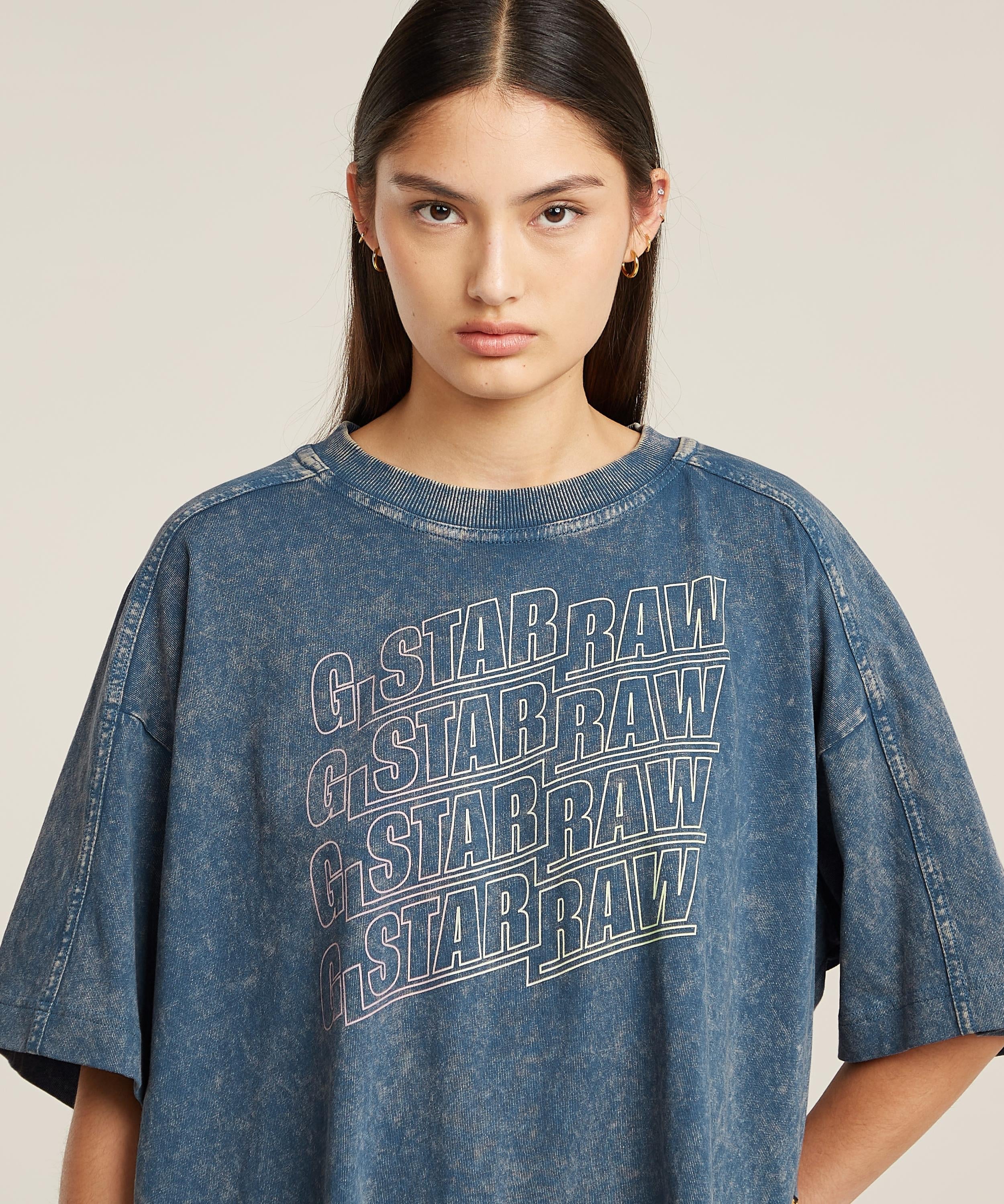 【公式ショップ】WASHED MULTI LOGO OVERSIZED T-SHIRT/ヴィンテージライクオーバーダイオーバーサイズマルチロゴTシャツ ジースターロゥ トップス カットソー・Tシャツ ブルー