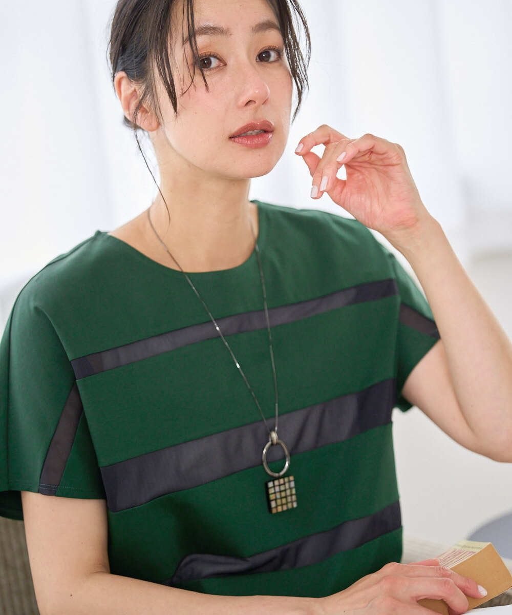 [接触冷感]ドライコットンシアーボーダーカットソー ジョルジュ・レッシュ トップス カットソー・Tシャツ ホワイト カーキグリーン ブラック