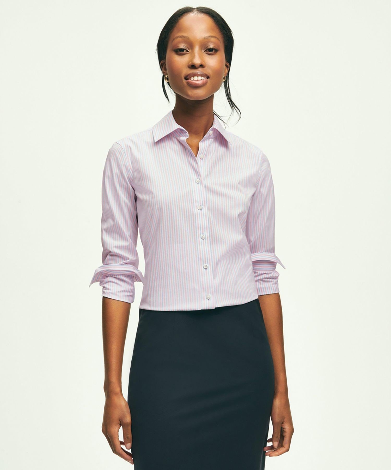 【SALE／20%OFF】BROOKS BROTHERS ノンアイロン ストレッチコットン ストライプシャツ Fitted Fit ブルックス ブラザーズ トップス シャツ・ブラウス ピンク【送料無料】のサムネイル