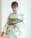 utatane 高級変わり織 浴衣3点セット ひよこ色に黄色の紫陽花切り絵 ウタタネ 着物・浴衣・和装小物 着物 ホワイト【送料無料】
