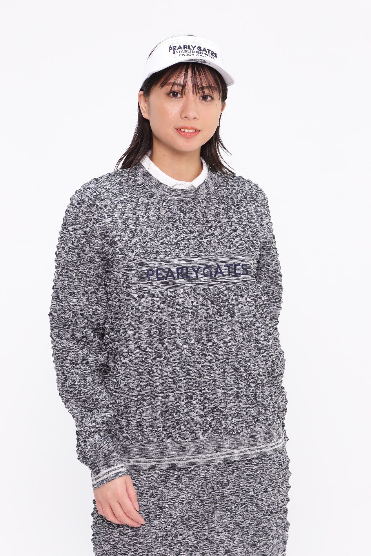 【SALE／70%OFF】PEARLY GATES 凸凹編み クルーネックニットプルオーバー パーリーゲイツ トップス ニット グレー【送料無料】