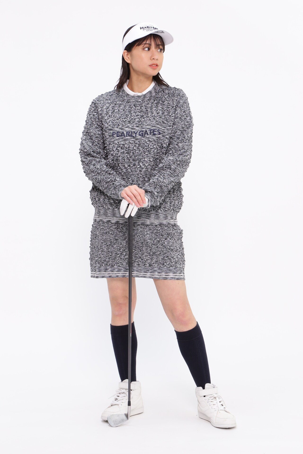 PEARLY GATES 凸凹編み クルーネックニットプルオーバー パーリーゲイツ トップス ニット グレー