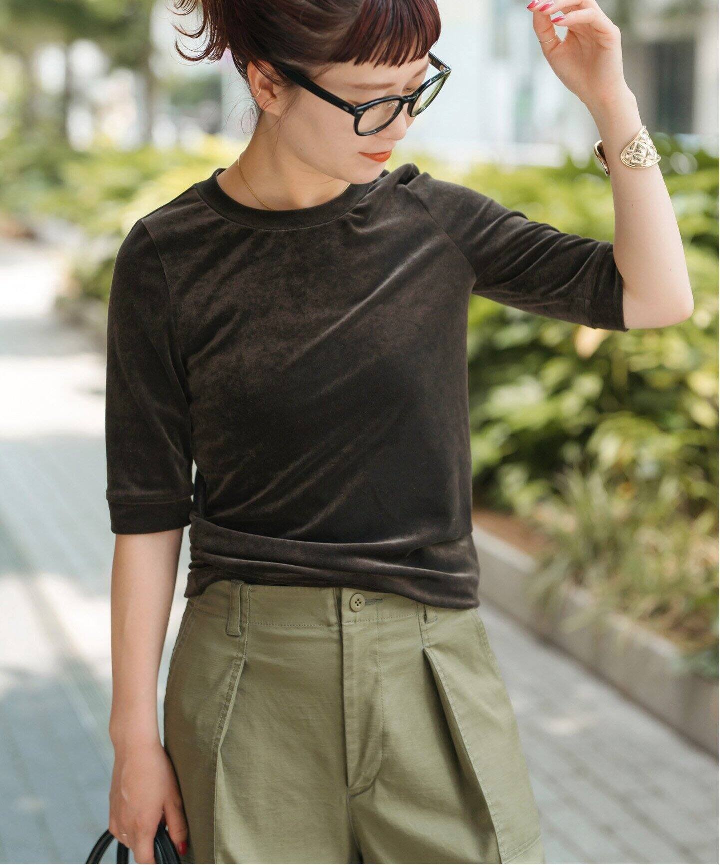 Spick & Span 《追加》ベロアハーフスリーブプルオーバー スピックアンドスパン トップス カットソー・Tシャツ ブルー グレー ブラウン【送料無料】のサムネイル