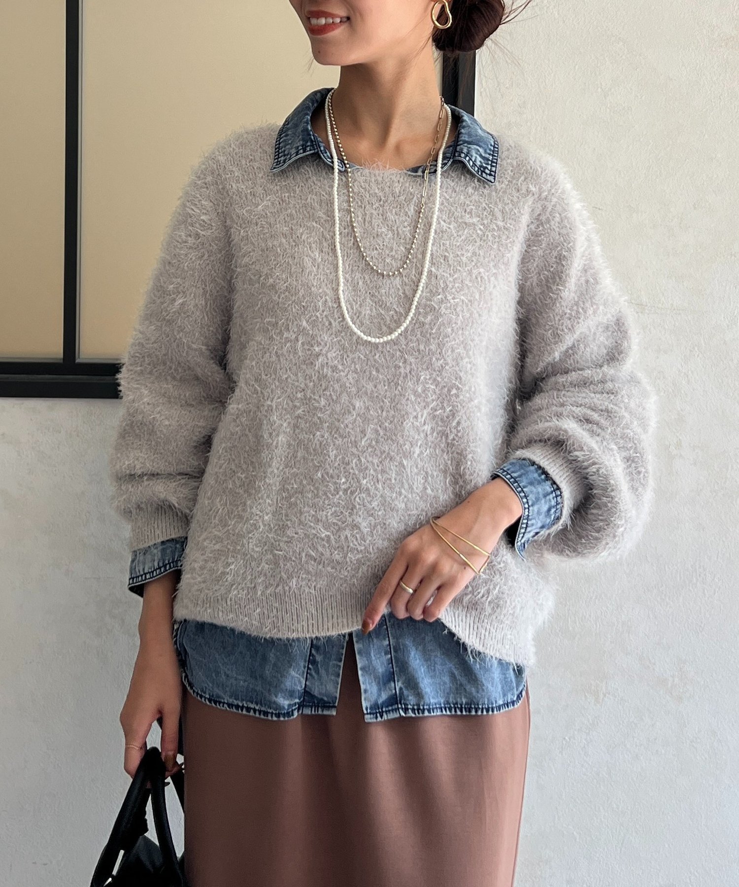 Chez toi 【大人気リバイバル】シャギーニット シェトワ トップス ニット グリーン グレー ブラウン ブルー【送料無料】のサムネイル