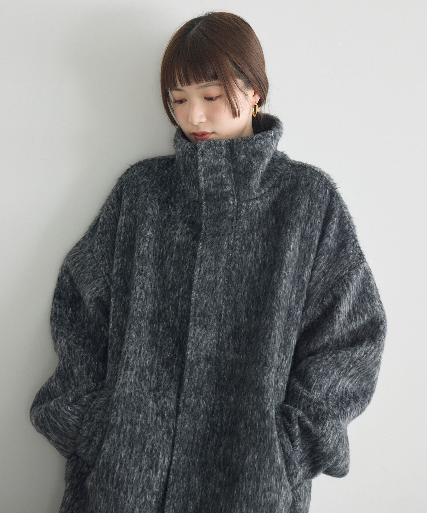 RETRO GIRL 【WEB限定】シャギースタンドカラーコート レトロガール ジャケット・アウター その他のジャケット・アウター ブラック ホワイト グレー ブラウン【送料無料】