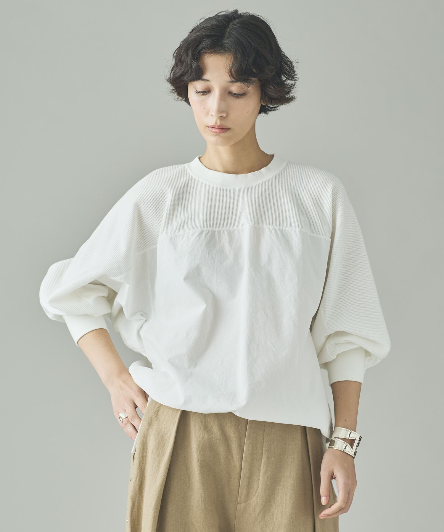 Curensology ワッフルドロストプルオーバー カレンソロジー トップス カットソー・Tシャツ ホワイト ブラック【送料無料】