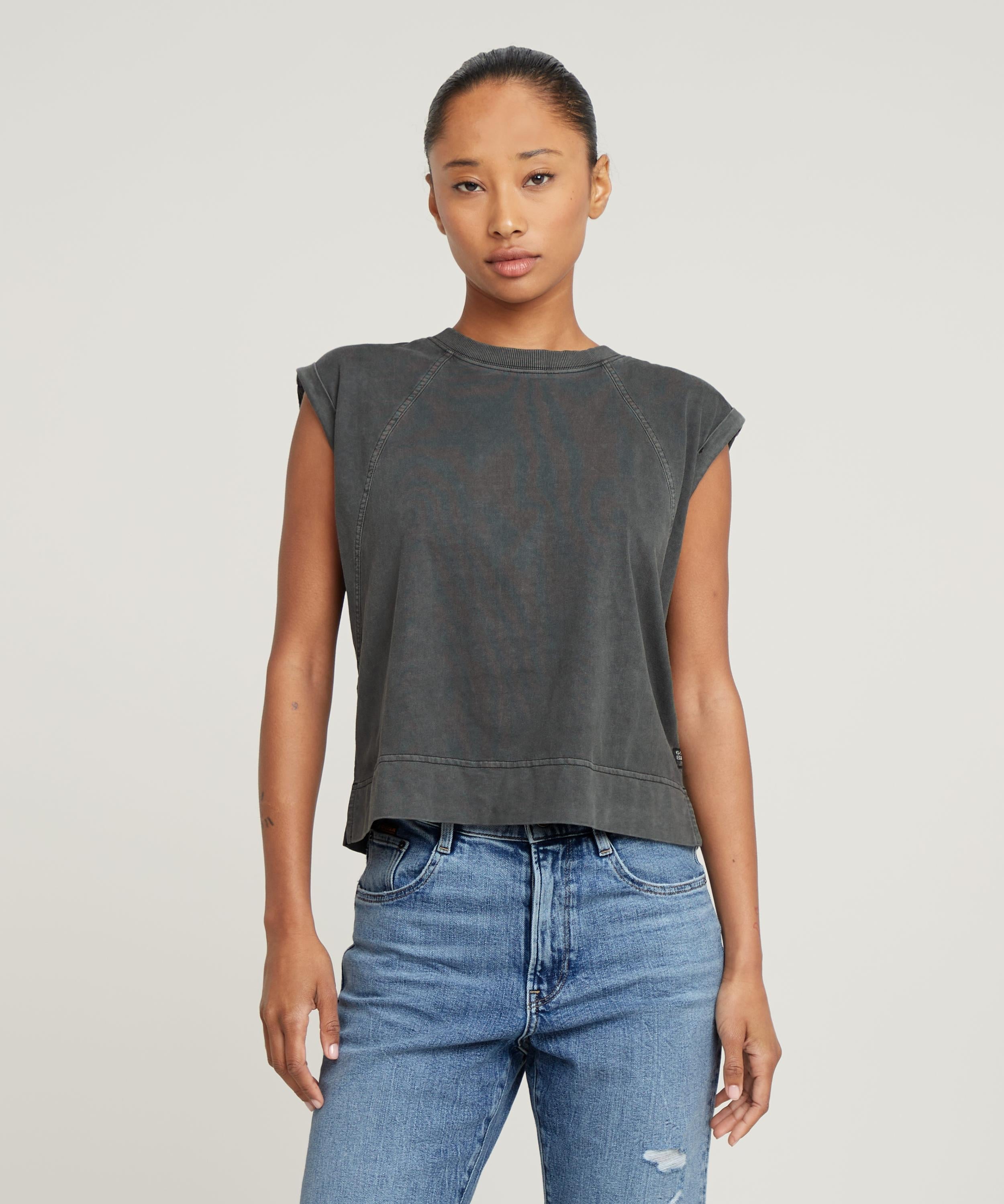 【公式ショップ】BACK ZIP OVERDYED TOP/バックジップオーバーダイスリーブレストップス ジースターロゥ トップス カットソー・Tシャツ ブラック