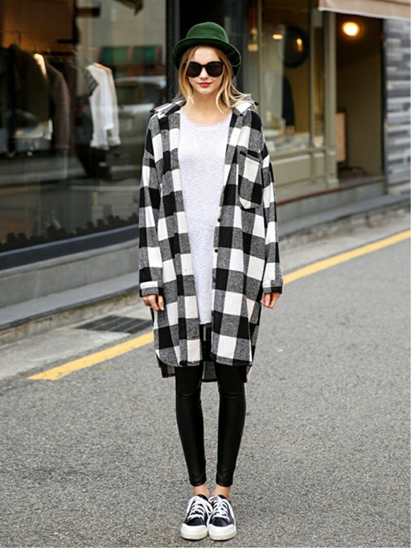 DiamondHearts ロングシャツ シャツワンピ チェック柄 長袖 フロントボタン ダイヤモンドハーツ トップス シャツ・ブラウス レッド ブラック