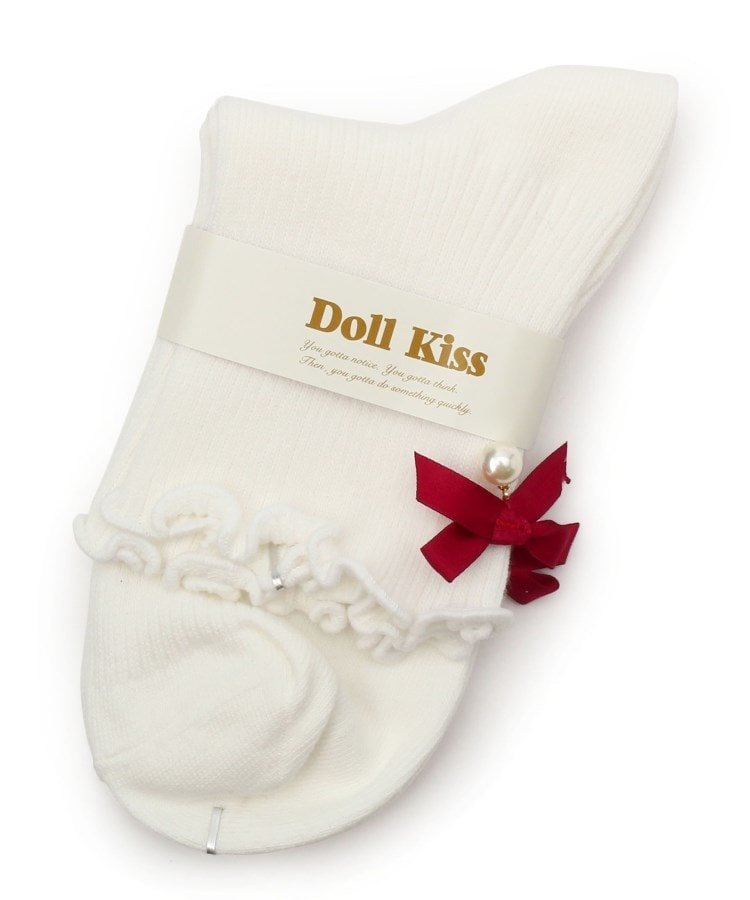 【SALE／20%OFF】Doll Kiss 13色展開リボン付きメローリブクルーソックス 靴下 エスペランサ 靴下・レッグウェア 靴下 ホワイト ブラック ワインレッド