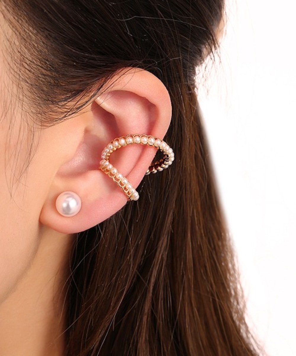 Fun&Daily ツインアームパールイヤーカフ ファンアンドデイリー アクセサリー・腕時計 イヤリング・イヤーカフ ゴールド シルバー