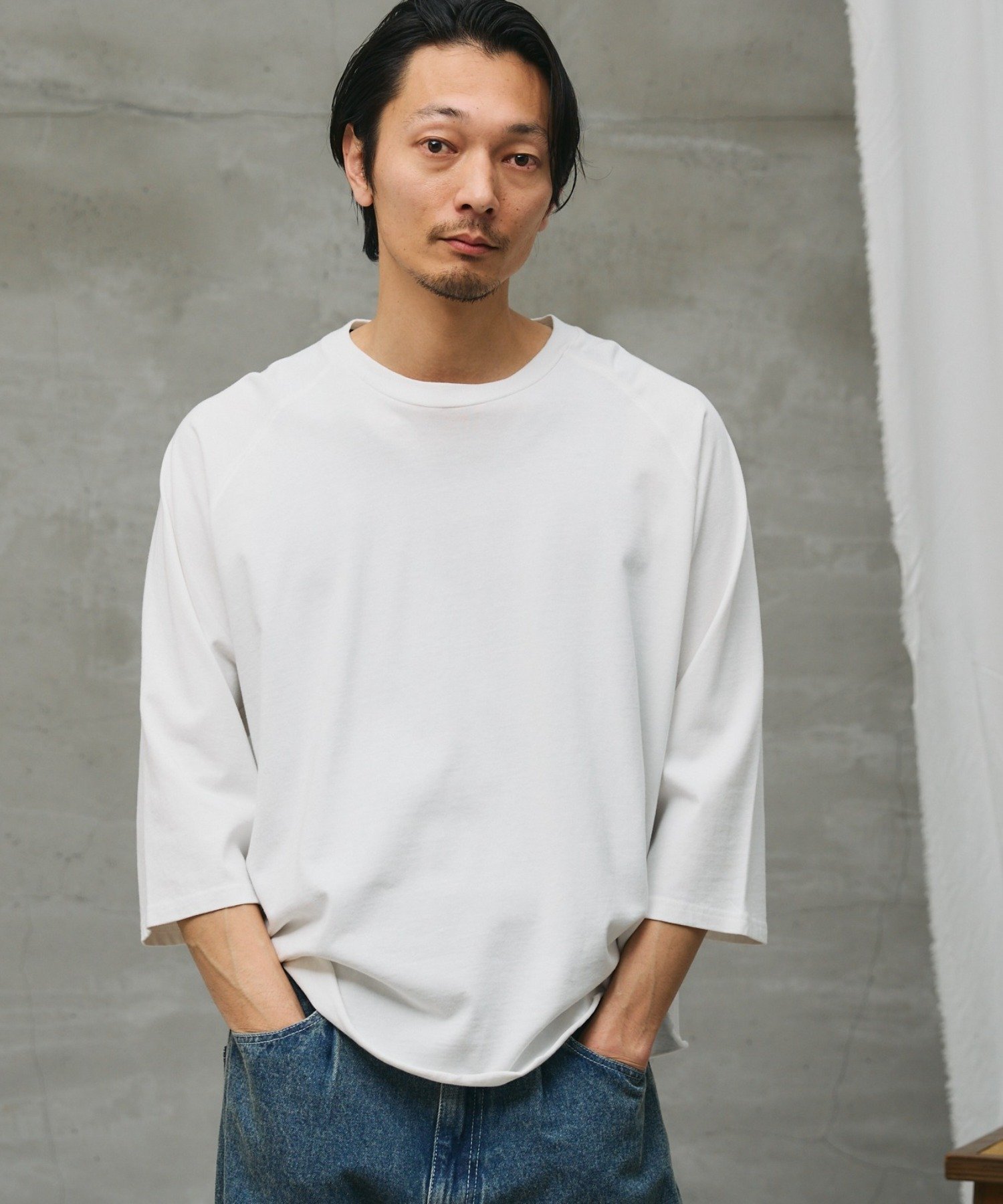【paradigm】ガス焼き天竺七分袖ビッグラグランT コロニー トゥーワンスリーナイン トップス カットソー・Tシャツ ネイビー ホワイト グレー ブラック