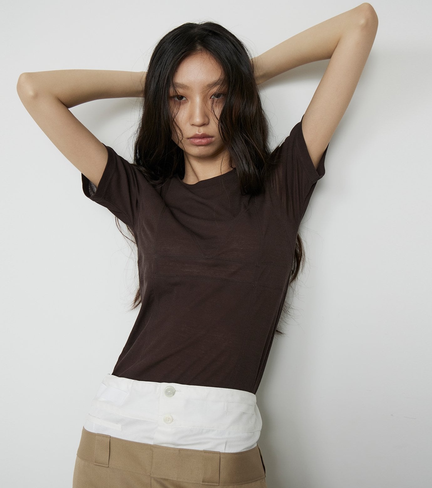 LE CIEL BLEU セミシアートライアングルブラジャージートップ / Semi Sheer Tringle Bra Jersey Top ルシェルブルー トップス カットソー・Tシャツ グレー