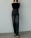【SALE/18%OFF】JUNOAH Louere ハイウエストストレートデニム ジュノア パンツ ジーンズ・デニムパンツ ブラック【送料無料】