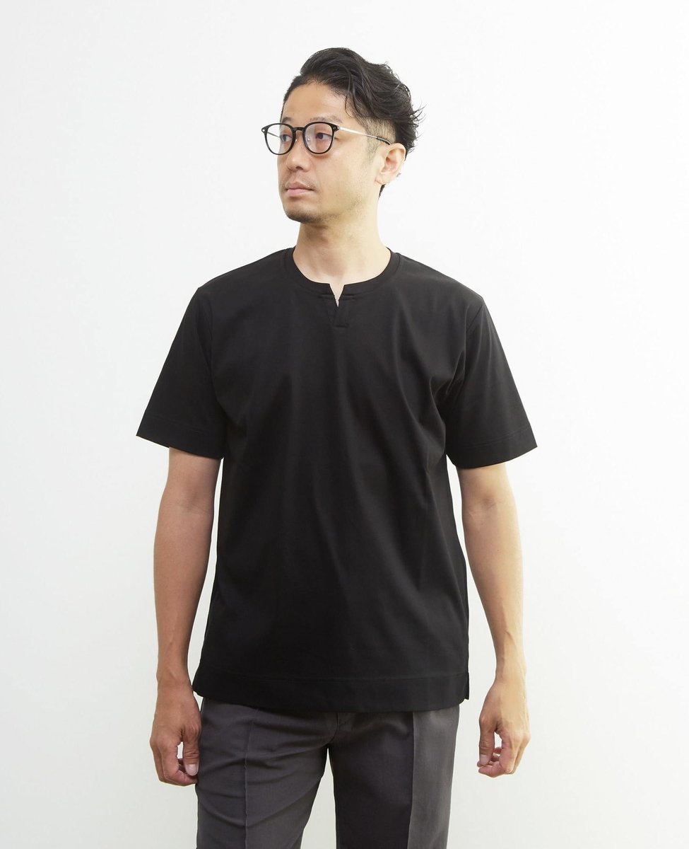 MEN'S MELROSE マーセライズドスムース キーネックTシャツ メンズメルローズ トップス カットソー・Tシャツ ベージュ ホワイト ブラック