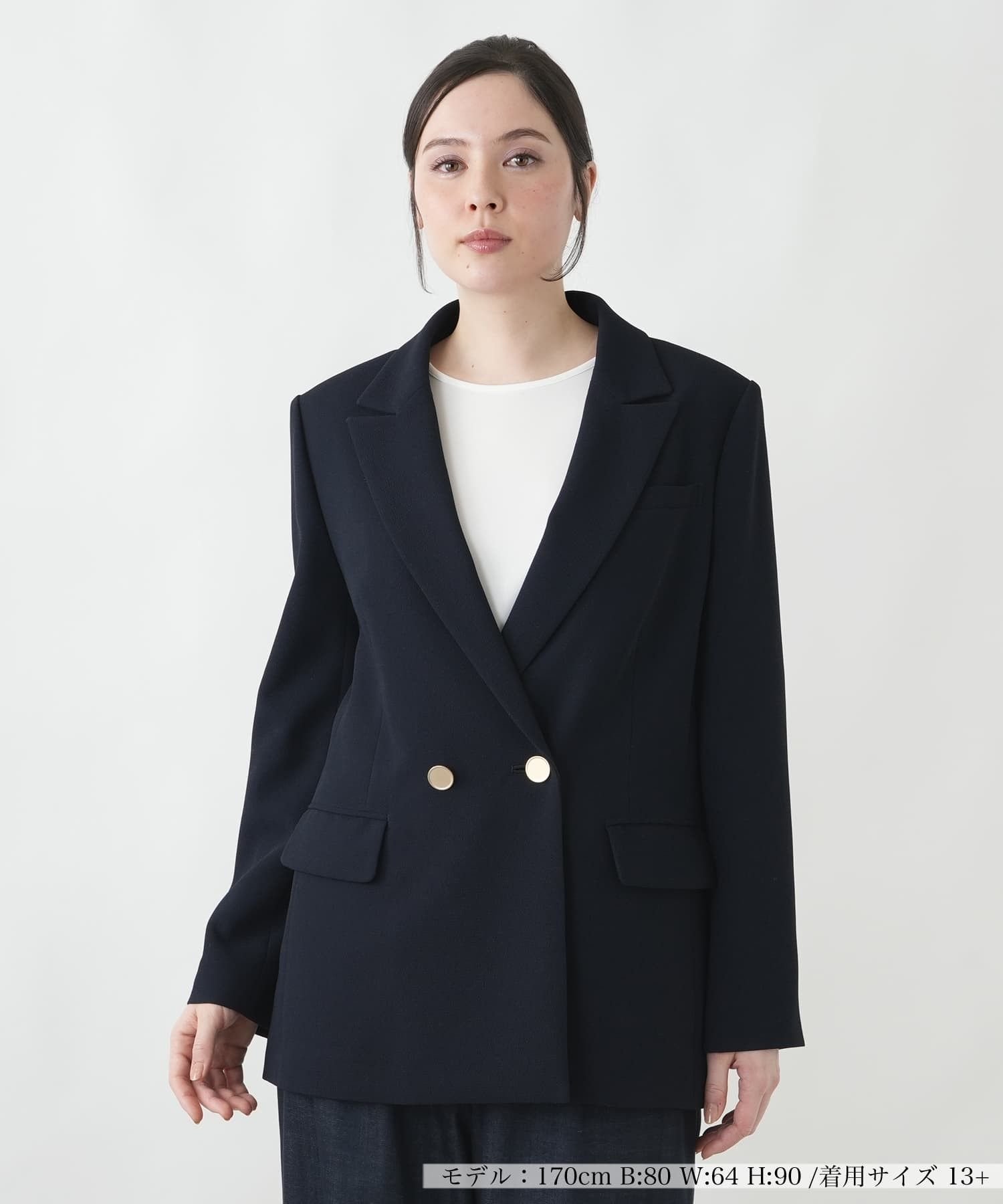 Leilian PLUS HOUSE 【店頭人気】ダブルブレストブレザー レリアン プラスハウス ジャケット・アウター テーラードジャケット・ブレザー ネイビー