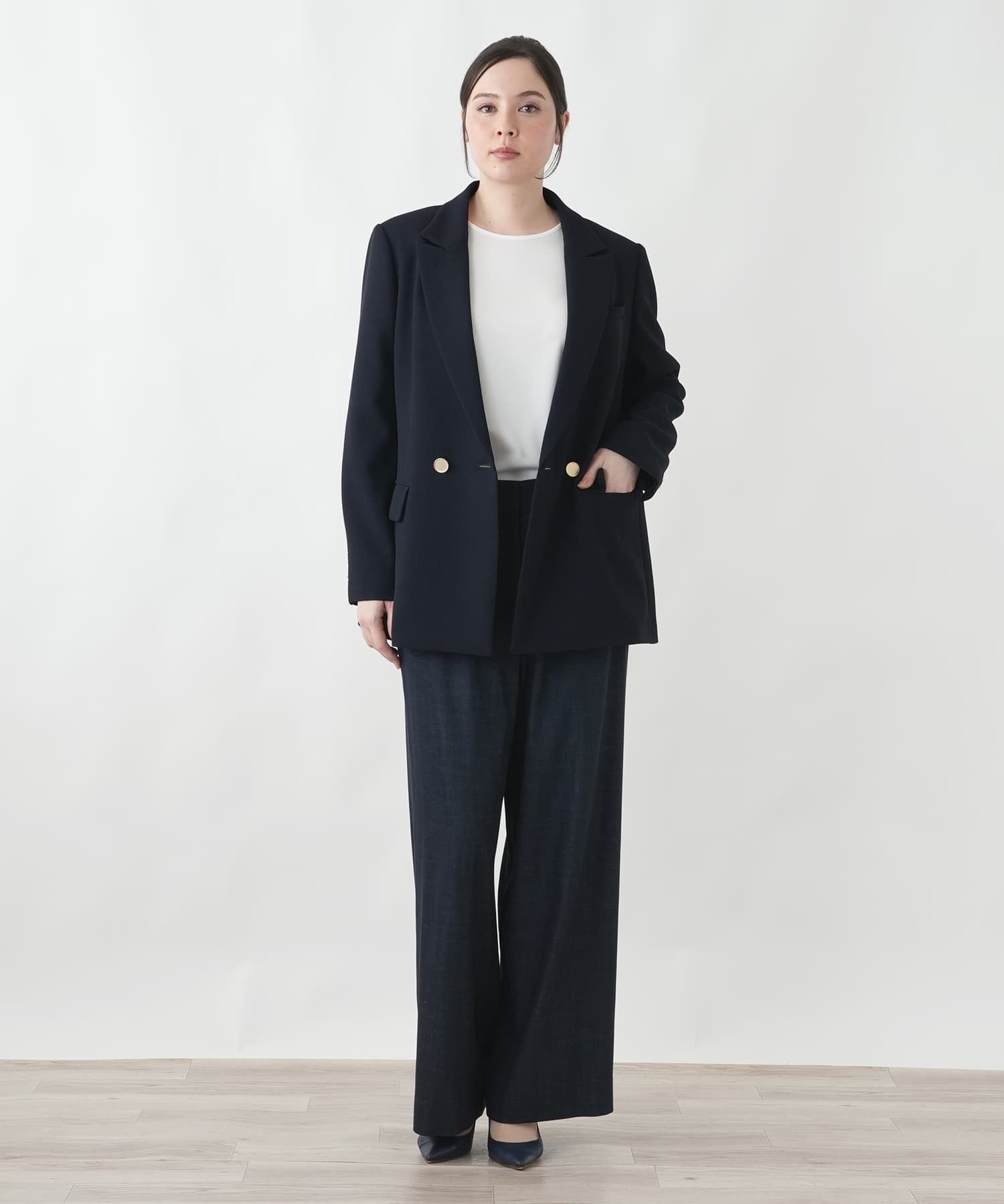 Leilian PLUS HOUSE 【店頭人気】ダブルブレストブレザー レリアン プラスハウス ジャケット・アウター テーラードジャケット・ブレザー ネイビー