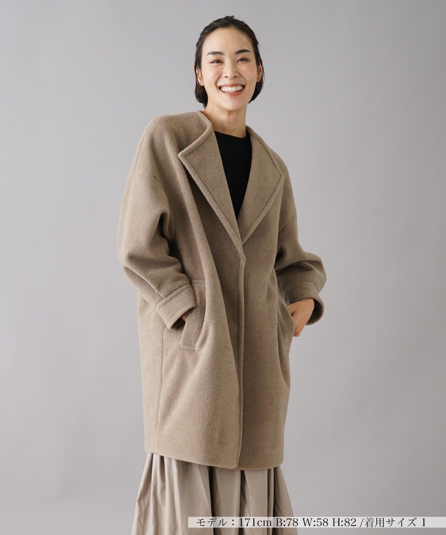 NEMIKA ドロップショルダールーズコート【NEMIKA】 ネミカ ジャケット・アウター ステンカラーコート ブルー ベージュ ブラック